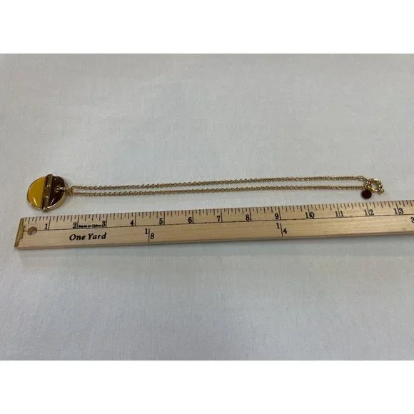 Marc Jacobs Gold Tone Pendant Necklace Enamel Circle Brown Yellow - Picture 4 of 8